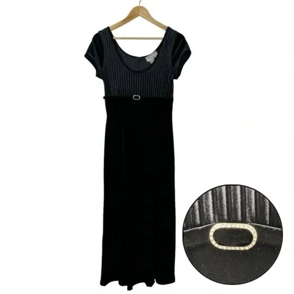 Vintage Papell Boutique Black Velvet Midi Dress 10 Evening Goth Retro Whimsigoth