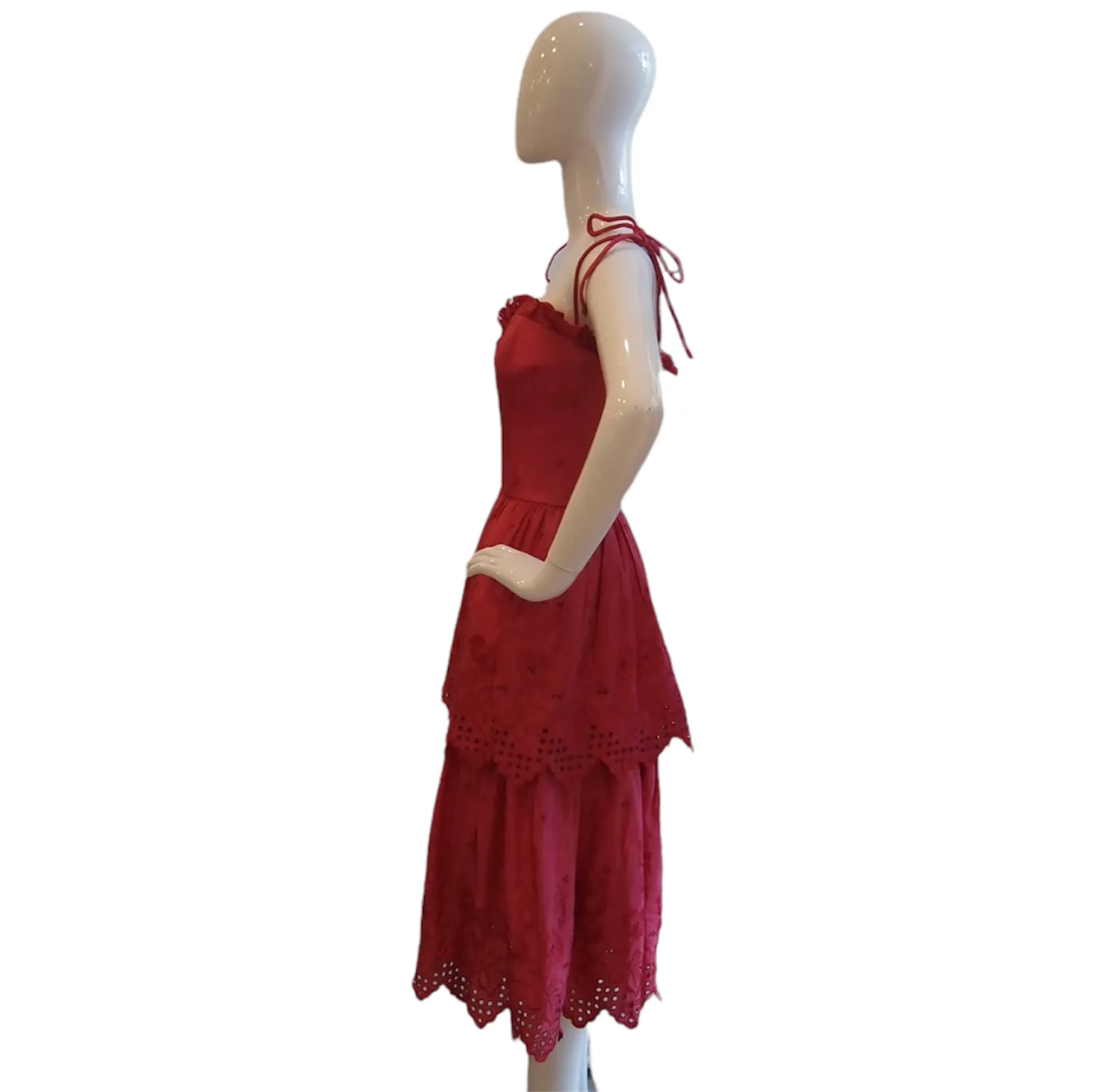 Vintage Victor Costa Fuschia Tiered Lace Trim Dress