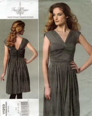 Vogue American Designer 1253 TRACY REESE Womens Stretch Knit Ruched Dress with Petticoat Out Of Print Sewing Pattern Size 6 - 12 UNCUT Factory Folded