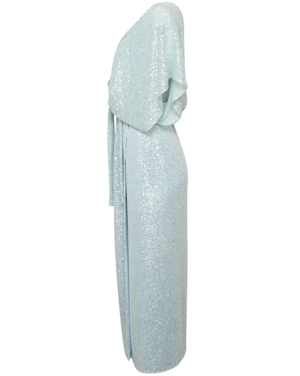 Water Green Sequin Belted Maxi Dress
