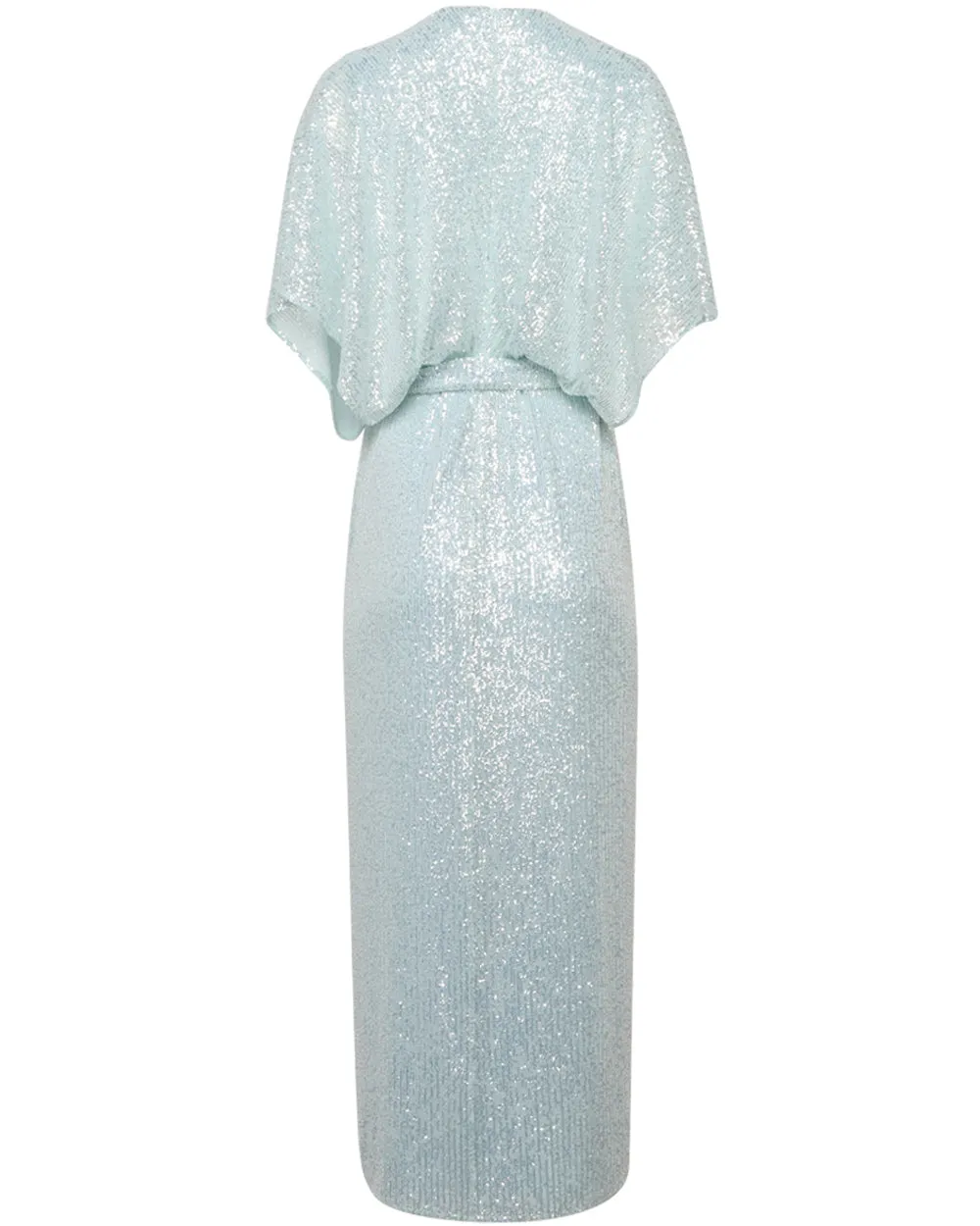 Water Green Sequin Belted Maxi Dress