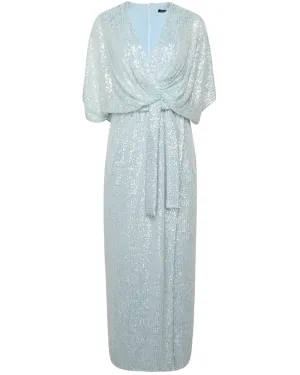 Water Green Sequin Belted Maxi Dress