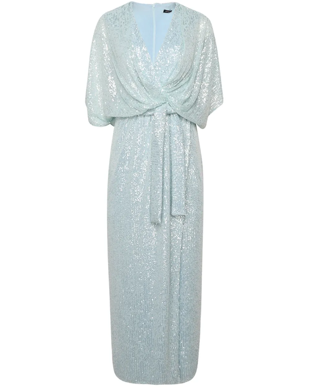 Water Green Sequin Belted Maxi Dress