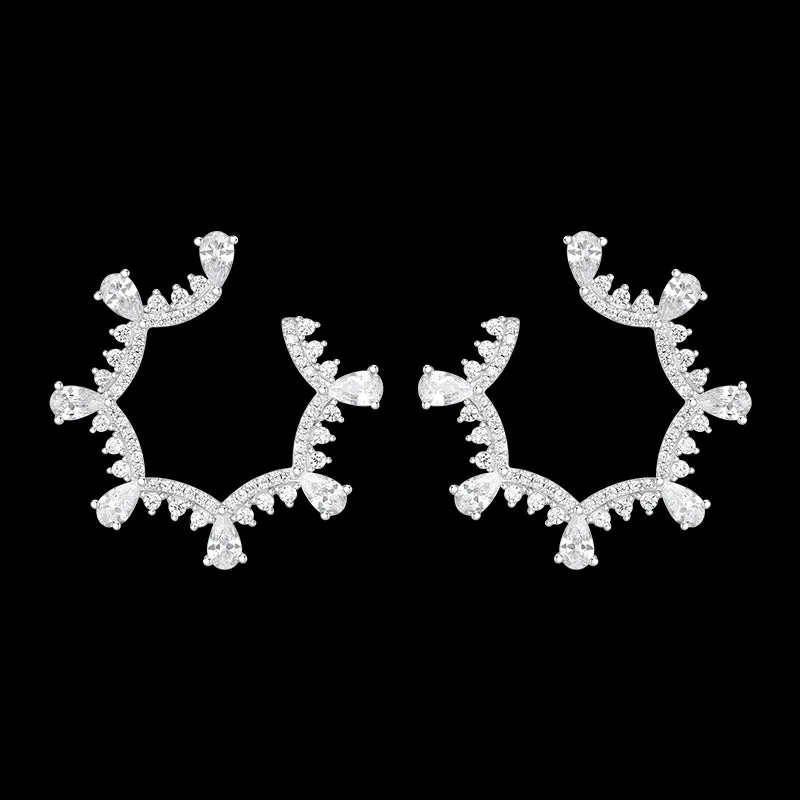 Wedding Classical Lace Silver Scalloped Stud Earrings