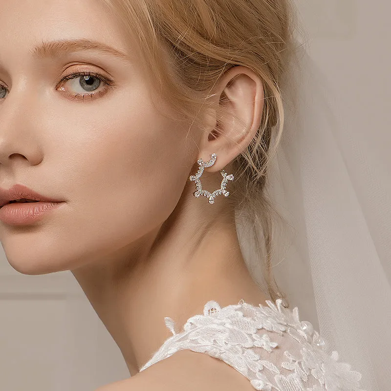 Wedding Classical Lace Silver Scalloped Stud Earrings