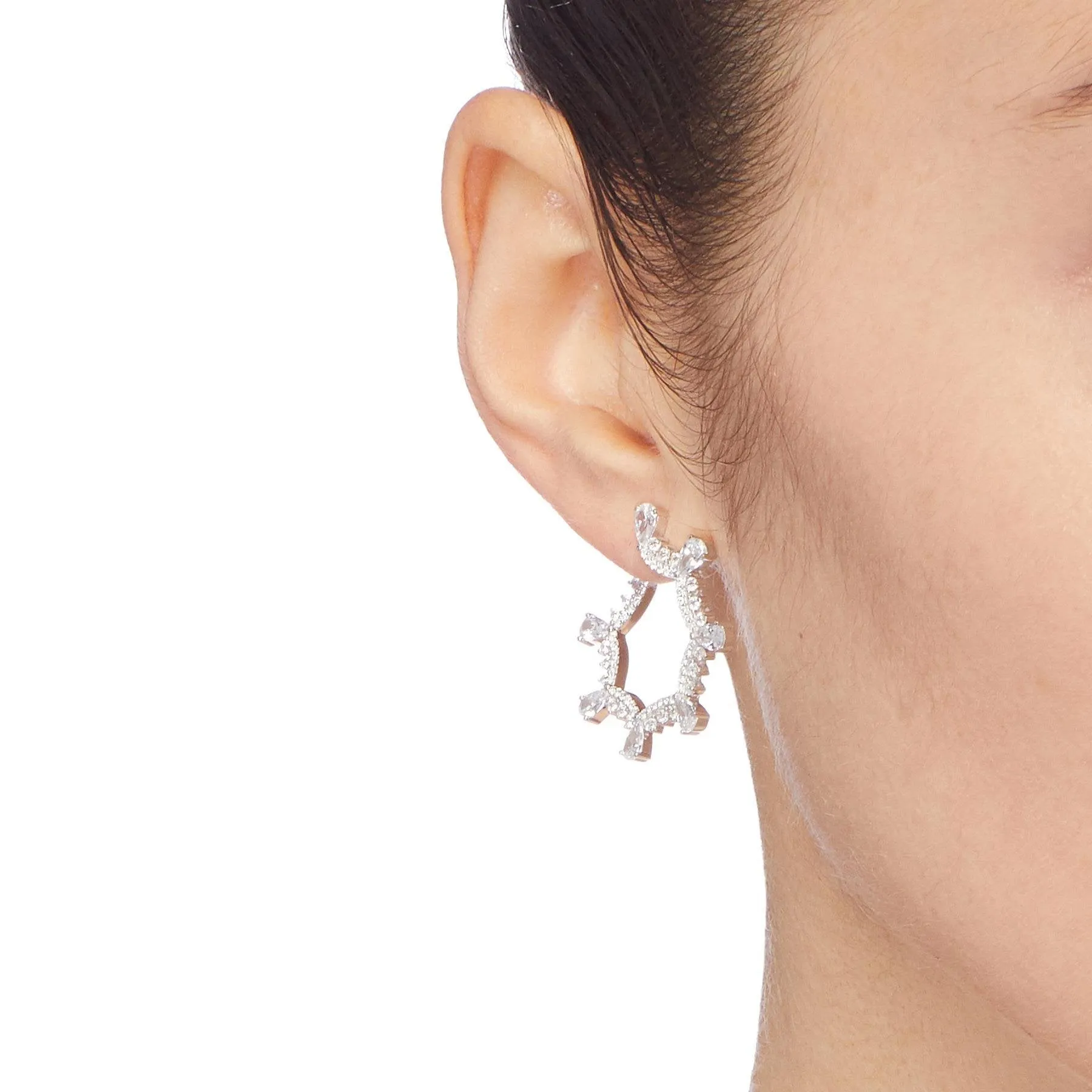 Wedding Classical Lace Silver Scalloped Stud Earrings