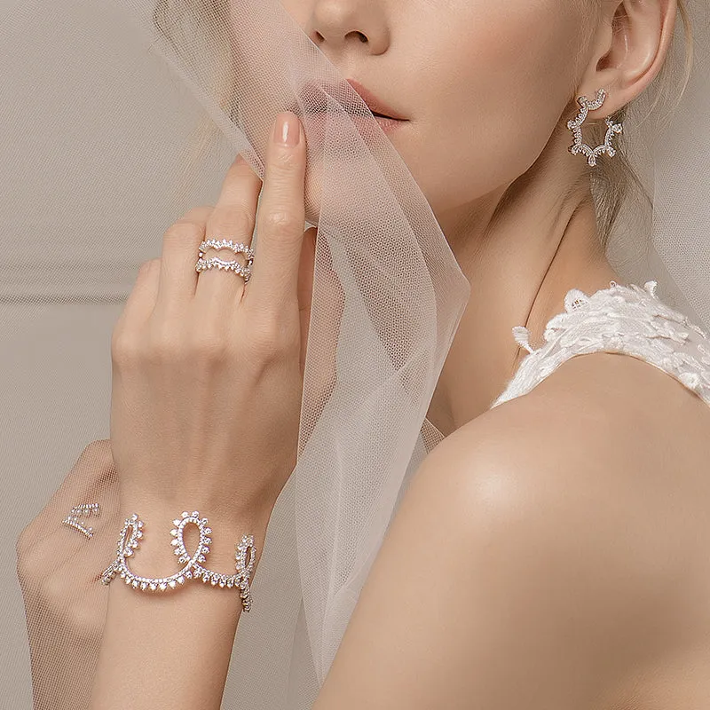 Wedding Classical Lace Silver Scalloped Stud Earrings