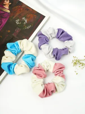 White & Blue Set of 3 Velvet Scrunchies