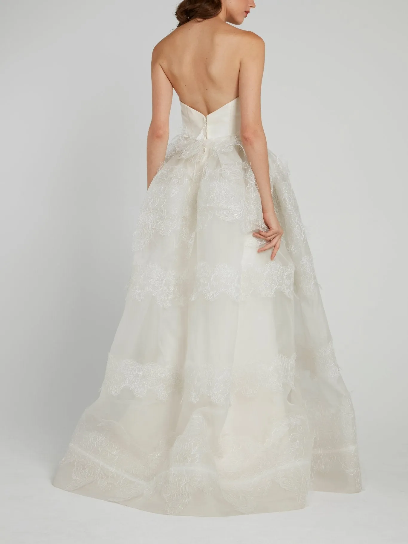 White Lace Overlay Strapless Bridal Gown
