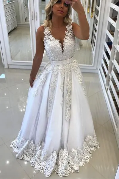 white lace prom dresses 2020 v neck sleeveless beaded elegant 2021 cheap prom gown robe de soiree