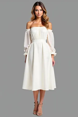 White Off the Shoulder Chiffon Graduation Dress