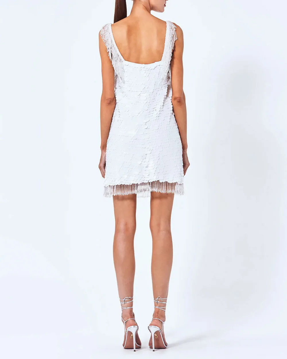 White Paillette Zenovia Dress