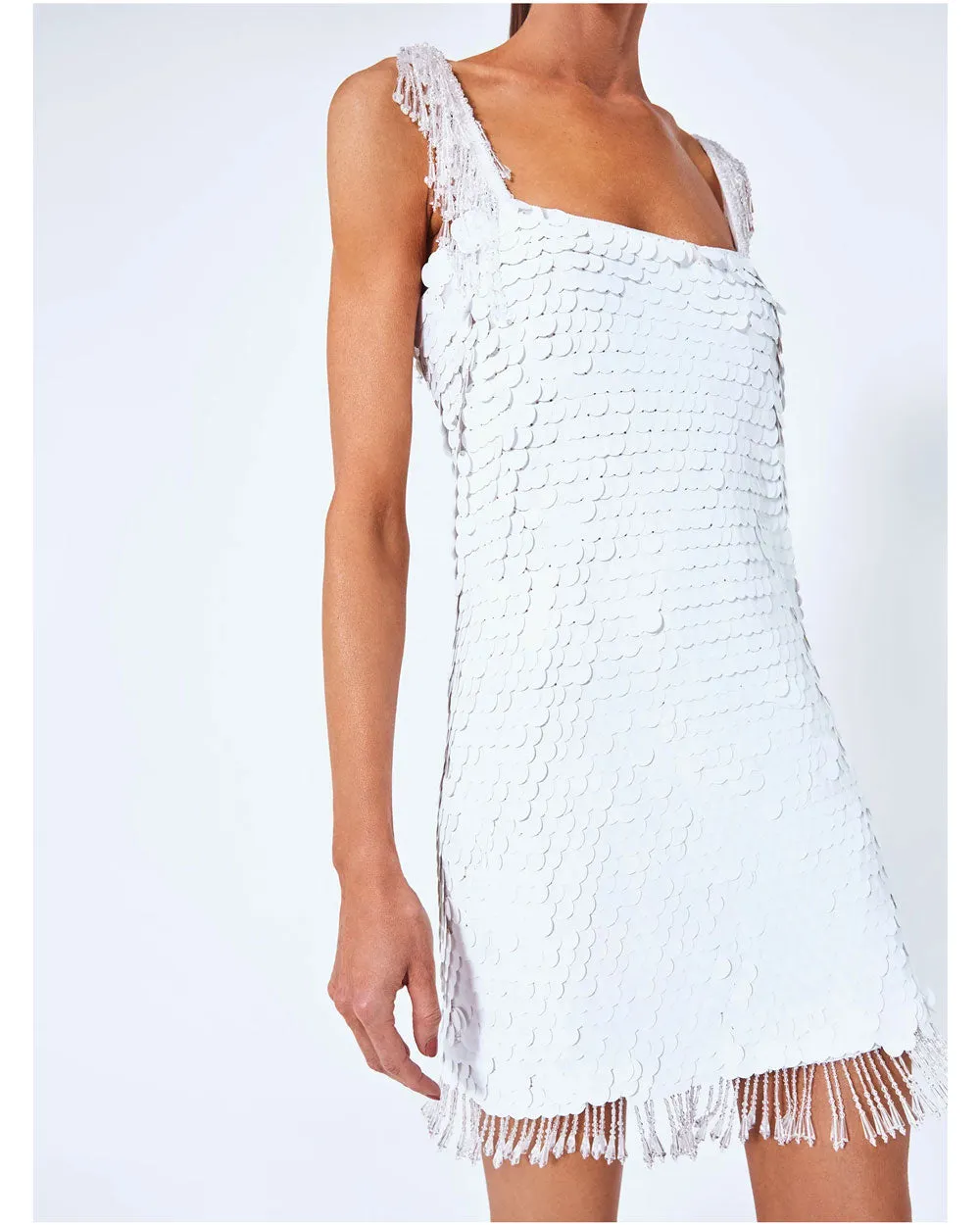 White Paillette Zenovia Dress