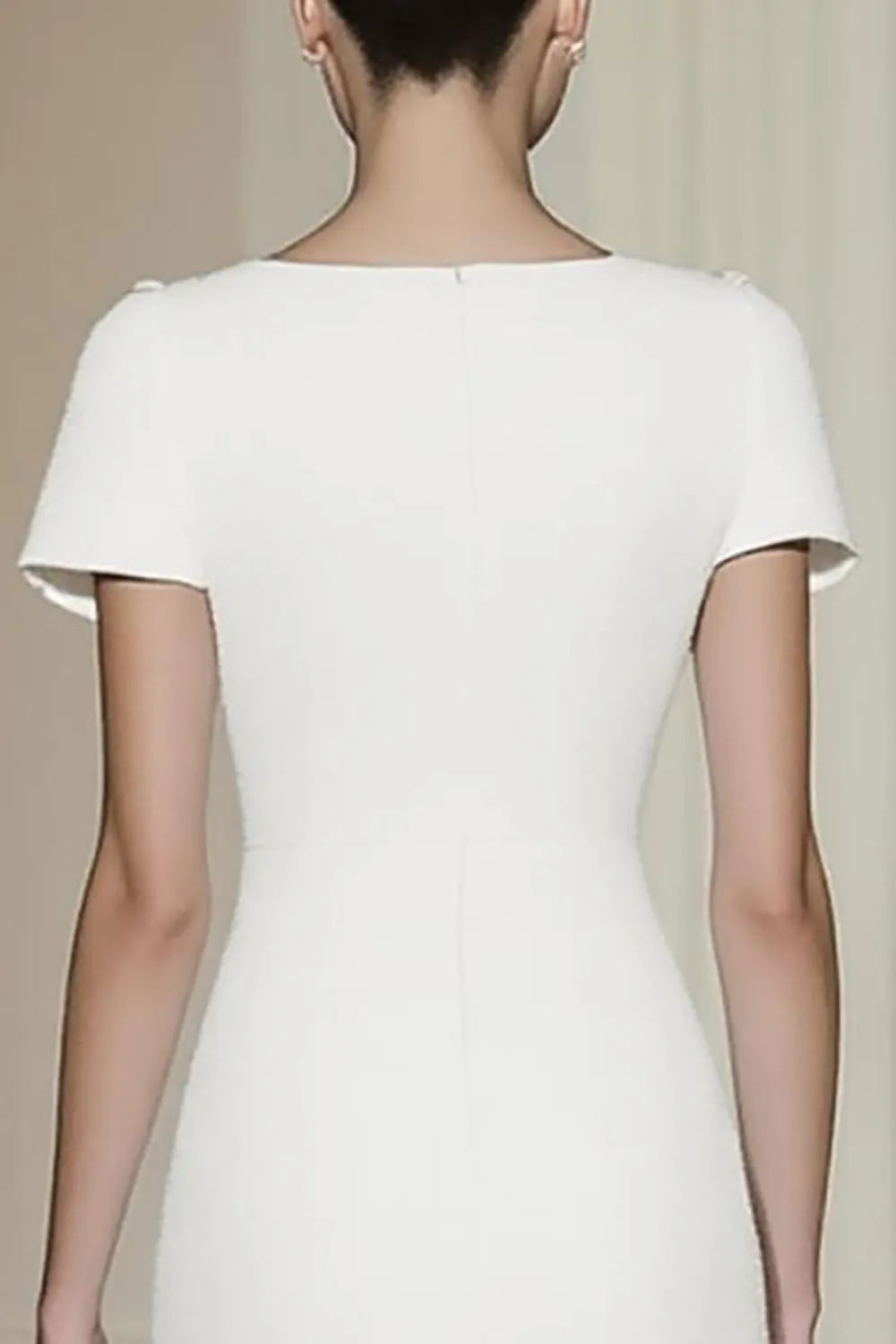 White Tea Length Boat Neck Formal Dress