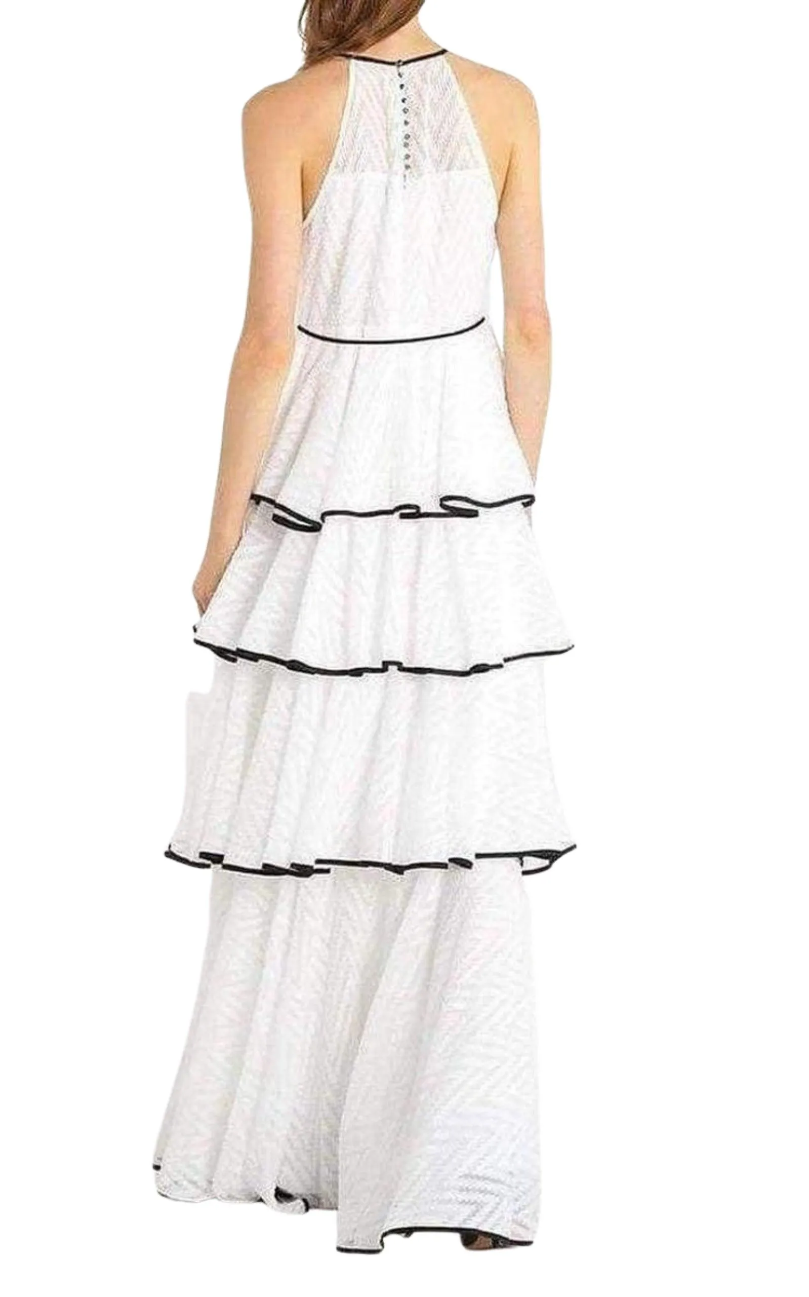 White Tiered Chevron Gown