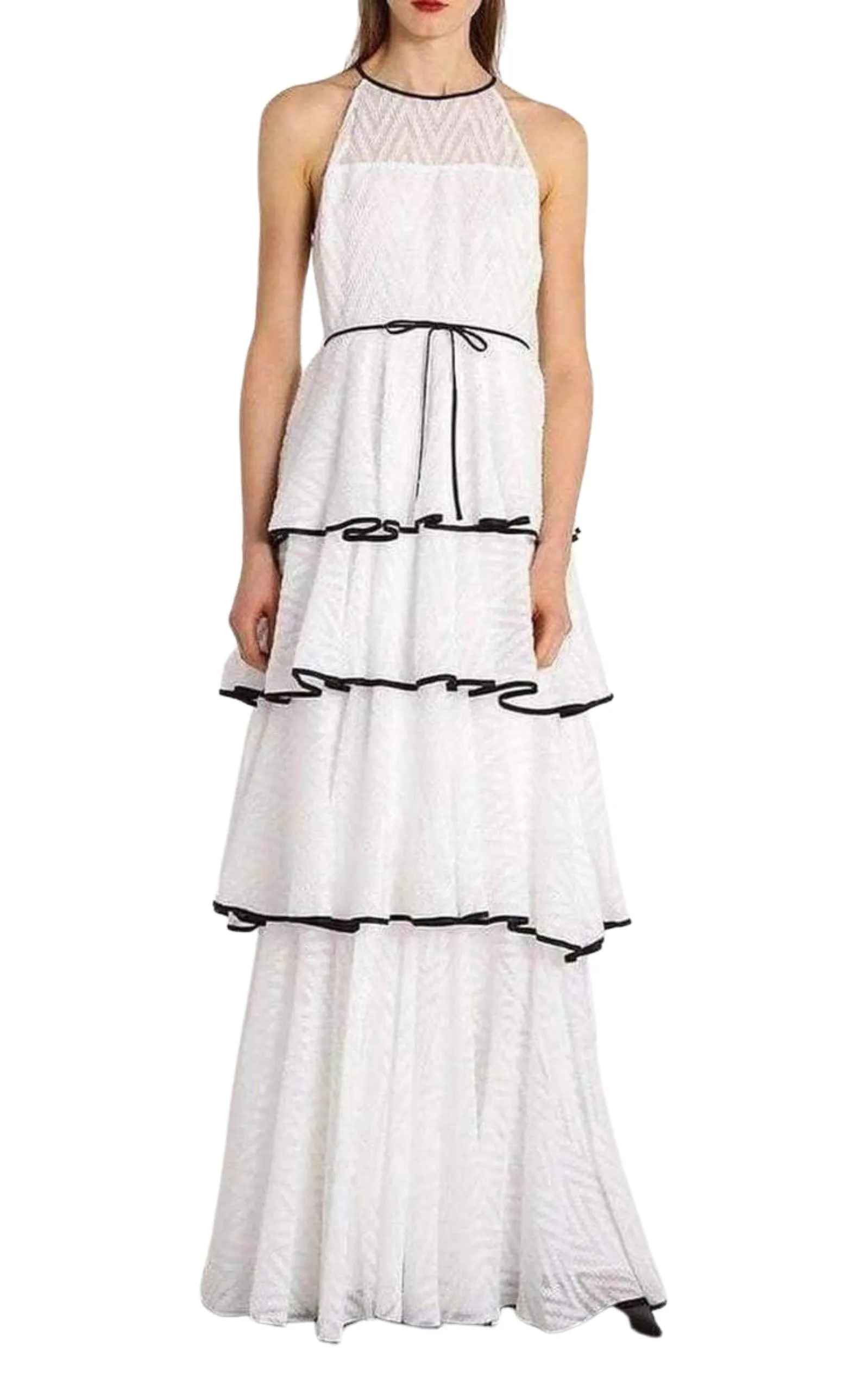 White Tiered Chevron Gown