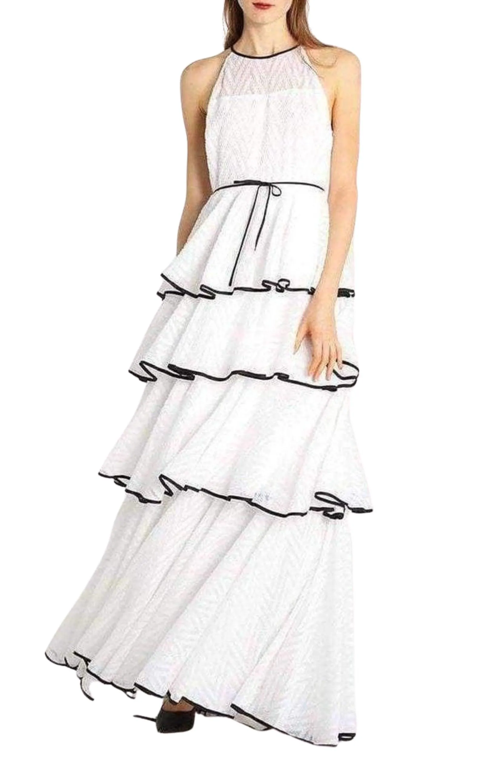 White Tiered Chevron Gown