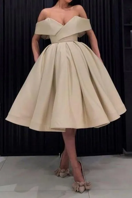 Wide Off-the-shoulder Prom Dress Short Satin Skirt