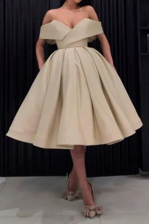 Wide Off-the-shoulder Prom Dress Short Satin Skirt