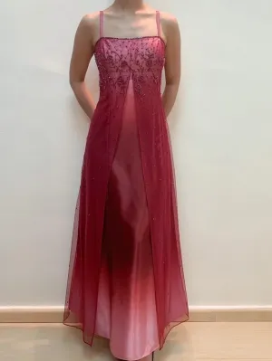 Wine Red Straps Beading A-Line Ombre Long Prom Dress Vintage Party Dress, D682