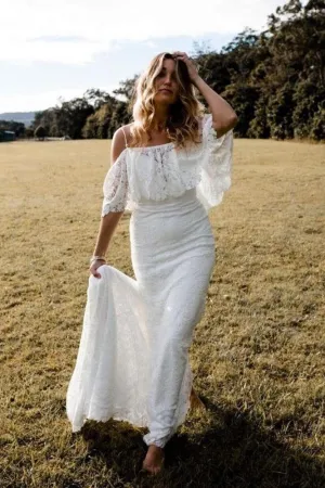 Women Boho Wedding Dress Lace Off-the-shoulder