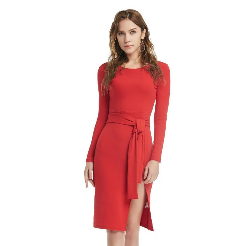 Women Dress Ladies Vintage Dress High Waist Party Dresses Red Women Knee-Length Dress M15483