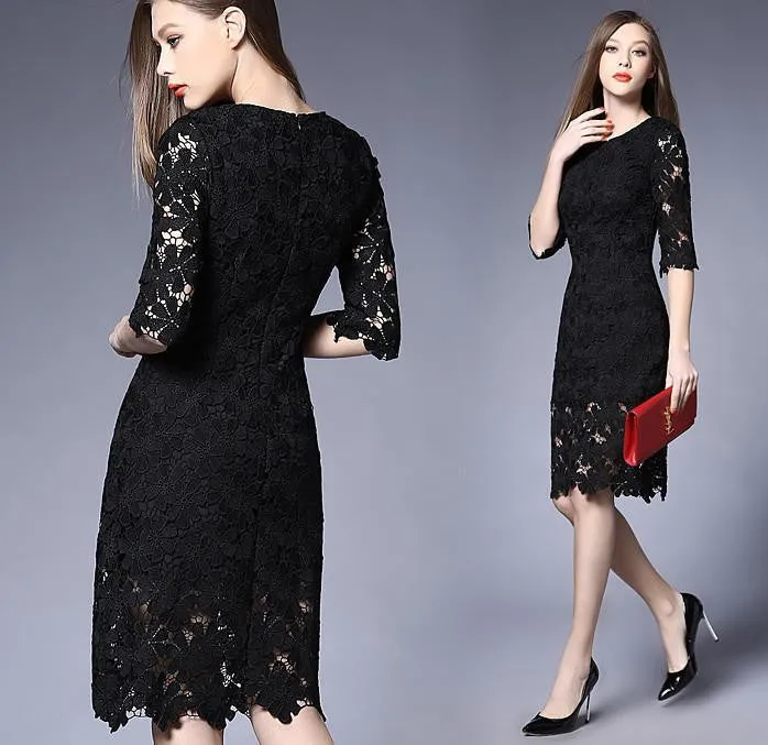 Women Lace Dress Half Sleeve Knee-Length Lace Dresses Party Winter lace Dress vestidos dresses women
