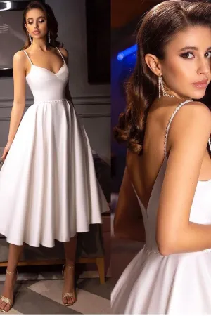Women Short Informal Wedding Gown with Beads Straps