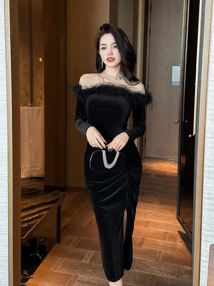 Women's Burr Velvet Formal Dress