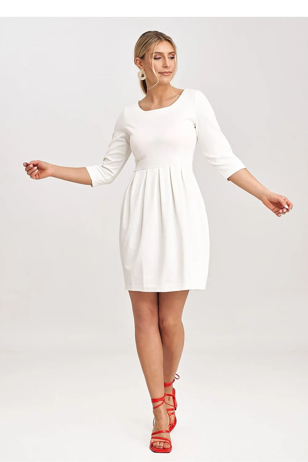 Women’s Day dress – Cotton Blend Casual 3/4 Sleeve Pleated Skater Dress