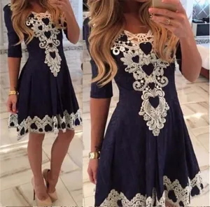 Womens Evening Party Dresses V Collar Half Sleeve Night Club Woman Lace Dress