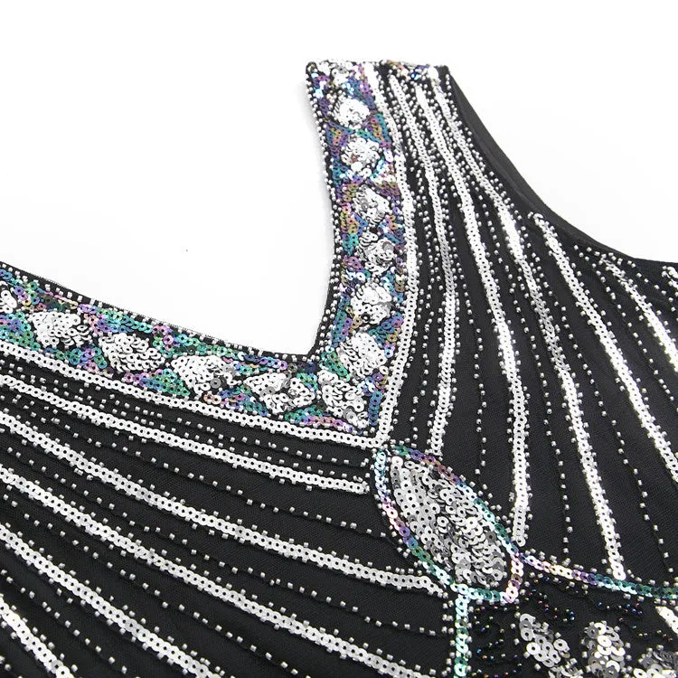 Women's Flapper Dresses 1920s V Neck Beaded Fringed Great Gatsby Dress