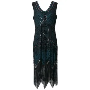 Women's Flapper Dresses 1920s V Neck Beaded Fringed Great Gatsby Dress