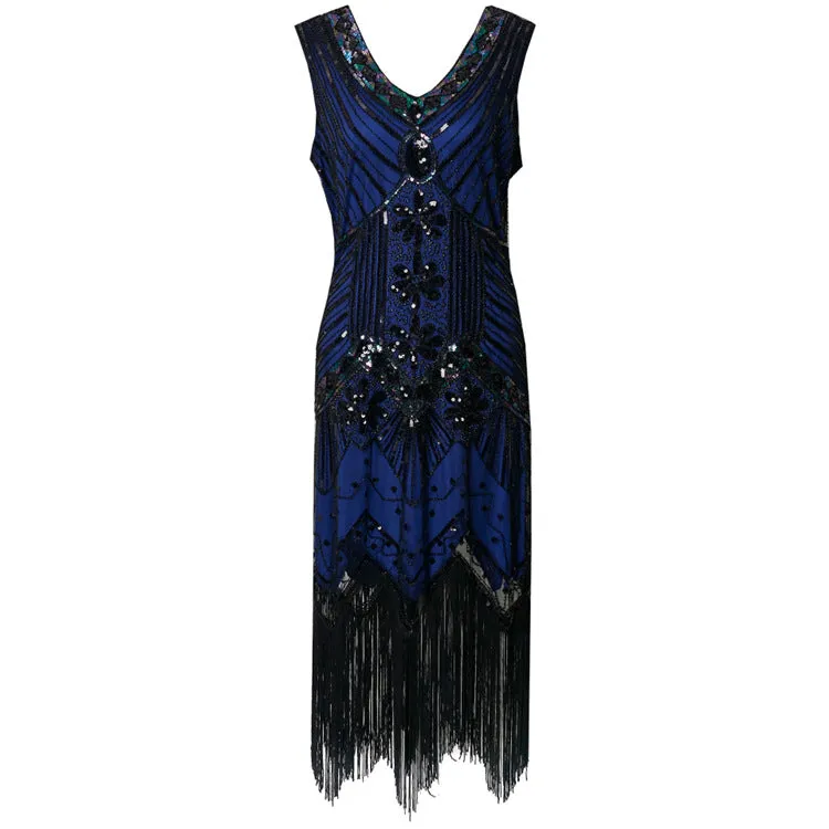 Women's Flapper Dresses 1920s V Neck Beaded Fringed Great Gatsby Dress