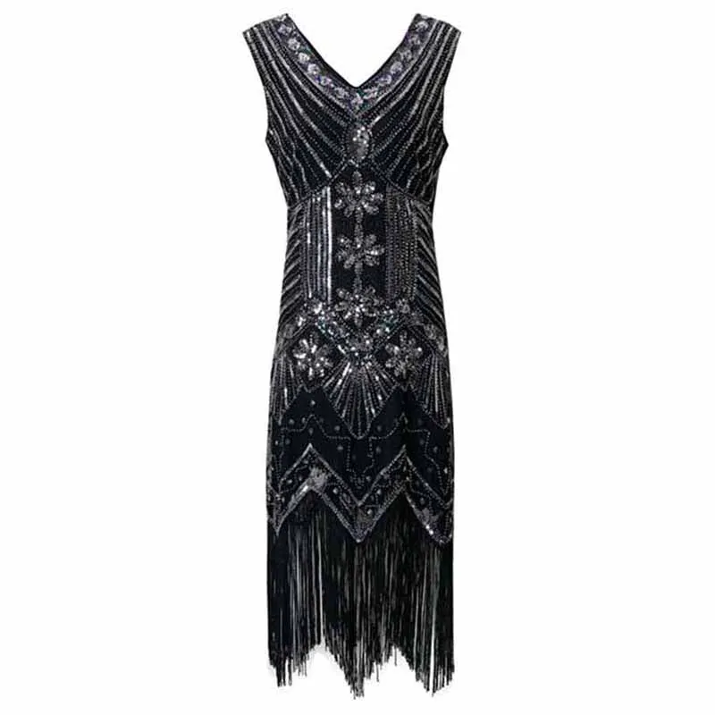 Women's Flapper Dresses 1920s V Neck Beaded Fringed Great Gatsby Dress