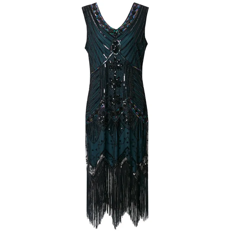 Women's Flapper Dresses 1920s V Neck Beaded Fringed Great Gatsby Dress