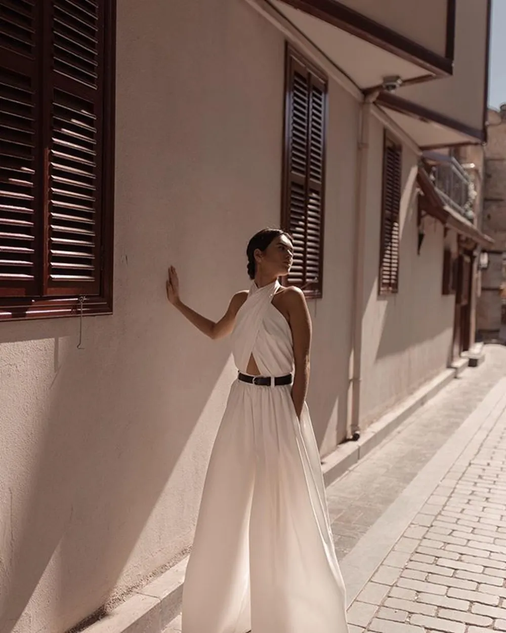 Women’s Halter Backless One Piece Ball Gowns Jumpsuit Wide Leg Pants( clearance sale