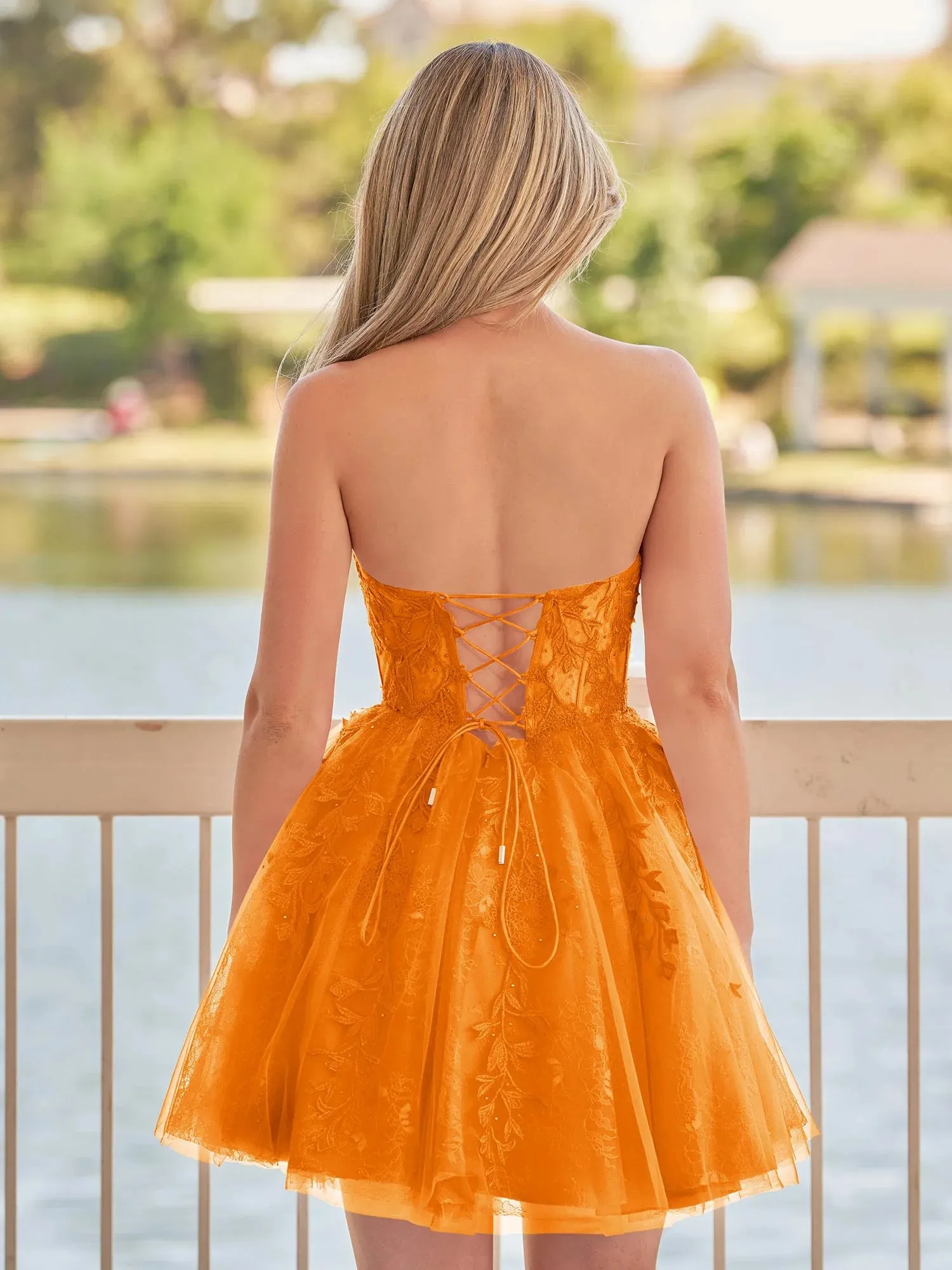 Yasmin | A-line Red Sweetheart Appliques Lace Homecoming Dress With Corset Back