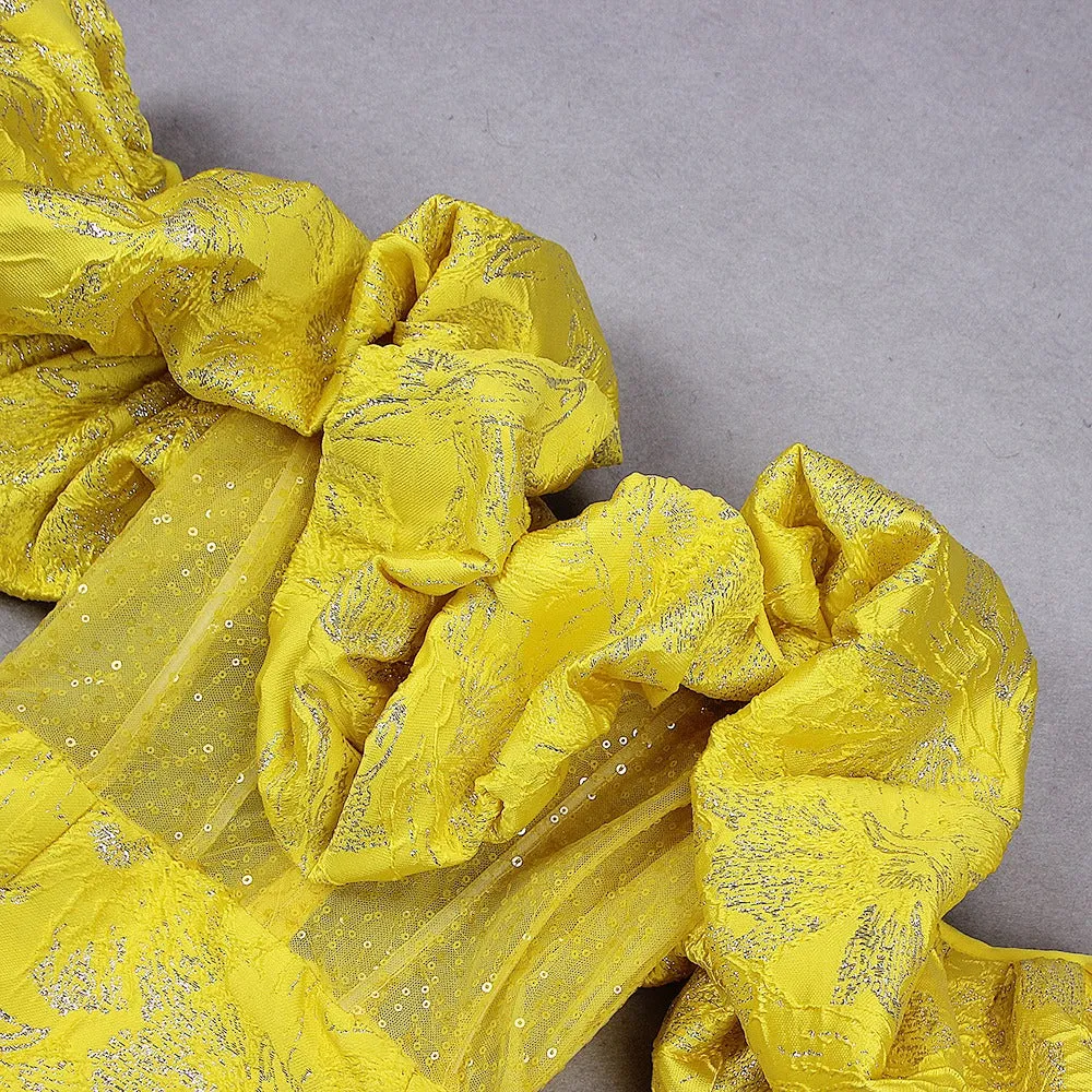 Yellow Off Shoulder Midi Bodycon Dress