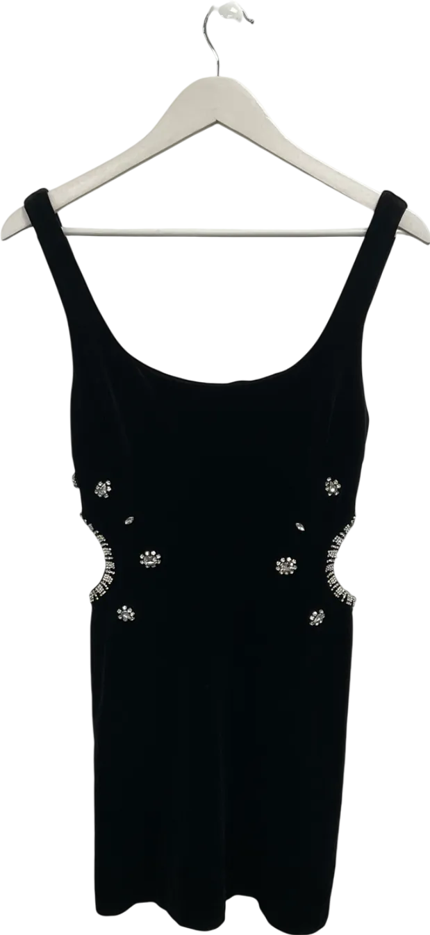 ZARA Black Velvet Cut Out Embellished Mini Dress UK XS