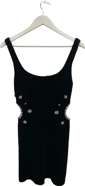 ZARA Black Velvet Cut Out Embellished Mini Dress UK XS