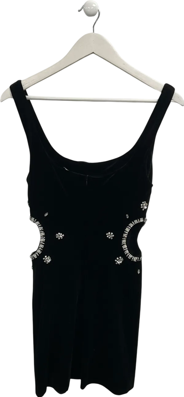 ZARA Black Velvet Cut Out Embellished Mini Dress UK XS